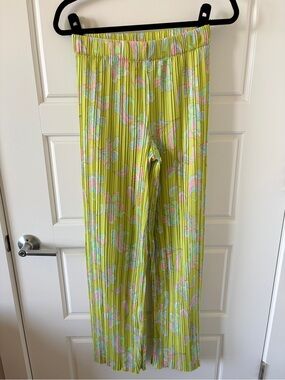 Zara Neon Lime Floral Wide-Leg Pants